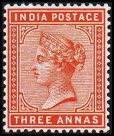 1882-1886. INDIA. Victoria. THREE ANNAS. Hinged. - JF521617 - 1858-79 Kolonie Van De Kroon