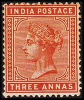 1882-1886. INDIA. Victoria. THREE ANNAS. Hinged. - JF521618 - 1858-79 Kronenkolonie