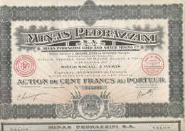 MINES PEDRAZZINI -LOT DE 2 ACTIONS DE CENT FRANCS  - ANNEE 1926 - Bergbau