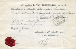 2562PR/Doc.Transport Van Regenmorter Bijoutier BXL 1908 1 Paquet Bijoux 800 Frs Obl.C.F.BXL Duquesnoy > Court St.Etienne - Trasporti