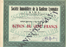 SOCIETE IMMOBILIERE DE LA BANLIEU LYONNAISE  - -  ACTION DE CENT FRANCS - ANNEE 1924 - Otros & Sin Clasificación