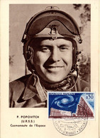 1963 " ESPACE / P. POPOVITCH (URSS) " Sur Carte Maximum. N° YT 1362. Parfait état. CM - Colecciones