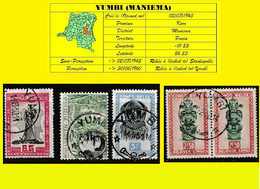 YUMBI BELGIAN CONGO / CONGO BELGE =  CANCELATION STUDY = 5 STAMPS PERIOD 1950/1955 [D] - Abarten Und Kuriositäten