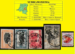 YUMBI BELGIAN CONGO / CONGO BELGE =  CANCELATION STUDY = 5 STAMPS 1942/1952 PERIOD  [F] - Errors & Oddities