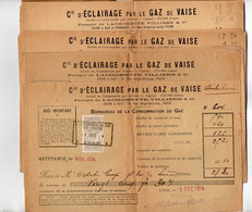 VP21.010 - Guerre 14/18 - 28 Reçus De La Cie D'Eclairage Par Le Gaz De VAISE ( LYON ) - Ambulance ORSAT à LA DEMI - LUNE - Elektriciteit En Gas