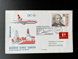 ARGENTINA 1977 FIRST FLIGHT DC-10 SWISSAIR BUENOS AIRES TO ZURICH 01-04-1977 - Lettres & Documents