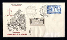 337-TRIESTE-ITALY-REGISTERED FIRST DAY COVER Trieste.1952.Enveloppe PREMIER JOUR ITALIE.Busta PRIMO GIORNO - Poststempel