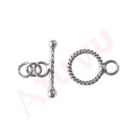 Fermoir Toggle 9 Mm Argent Massif 925 Bali Oxydé Cable Chaine Collier Bracelet - Perle