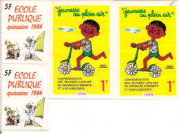 2 Grandes Vignettes  8x12 Cm "Jeunesse Au Plein Air" 1968  Par Hervé Morvan + 2 Petites Ecole Publique 1986 - Autres