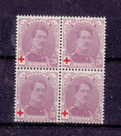 Croix Rouge - Belgique - COB 131 ** - Bloc De 4 - Valeur 210 Euros - 1914-1915 Croix-Rouge