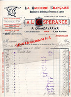 21- DIJON- PARIS- FACTURE LA BRODERIE FRANCAISE- A L' ESPERANCE- P. GRANDPERRIER- 9 RUE DOCTEUR CHAUSSIER- 1920 - Food