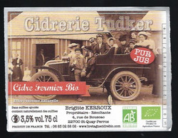 étiquette   Cidre Fermier Bio 3,5% 75 Cl  Cidrerie Tudker  Brigitte Kerroux  St Quai Perros 22  " Auto" - Alcoholen & Sterke Drank