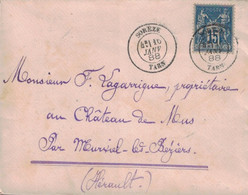 TARN - SOREZE - SAGE - N°90 - LETTRE DU 16 JANVIER 1888 POUR L'HERAULT - SANS TEXTE - VERSO - CAD MURVIEL - HERAULT.. - 1877-1920: Periodo Semi Moderno