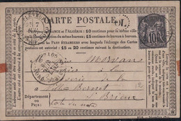 COTE DU NORD - PLENEUF - LE 7 JUILLET 1878 - SAGE 10c SUR CARTE PRECURSEUR - OL DANS POINTILLES - CARTE POUR ST BRIEUC. - 1877-1920: Periodo Semi Moderno