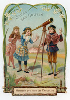 Chromo.publicité Chocolat Cacao Van Houten.enfants Regardant Au Télescope.Lunette D'astronomie.longue-vue - Van Houten