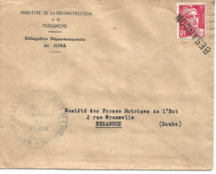 France Enveloppe Cachet Linéaire Besançon  (Ministère De La Reconstruction Et De L'urbanisme  Du Jura) - Handstempel