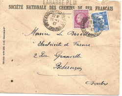 France Enveloppe Cachet Linéaire  Labarre PLM StéChemin De Fer  Français- Cachet Besançon -Doubs-1947 - Manual Postmarks