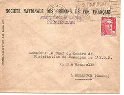 France Enveloppe Cachet Linéaire  StéChemin De Fer  Français- Cachet Mulhouse-1951 - Bolli Manuali