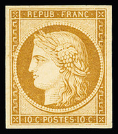 * N°1 10c Bistre Type Ceres, Neuf *, TB, Signé A.Brun, Calves, Scheller - 1849-1850 Cérès