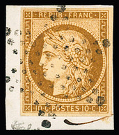 Sur Fragment N°1a 10c Bistre-brun Obl. étoile Sur Petit Fragment, Bien Margé, TTB. Signé Calves - 1849-1850 Cérès