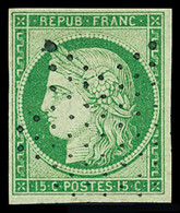 Obl N°2a 15c Vert Clair, Obl. étoile De Paris. TTB/Belle Fraicheur. Signé Calves - 1849-1850 Cérès