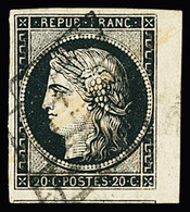 Obl N°3a 20c Noir Sur Blanc, Obl. Grille Et Plume, Bord De Feuille, Voisin En Bas, TB. Signé Calves - 1849-1850 Cérès