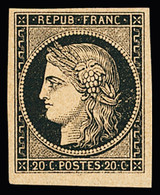 ** N°3b 20c Noir Sur Chamois, Petit Bdf En Bas, Neuf Avec Gomme D'origine Intacte, Très Frais, TTB. Signé JF.Brun (cote  - 1849-1850 Cérès