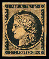 * N°3b 20c Noir Sur Chamois, Neuf *, TB. Signé Roumet - 1849-1850 Cérès