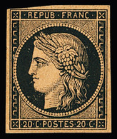 (*) N°3 20c Noir Sur Jaune, Neuf Gno, TB - 1849-1850 Cérès