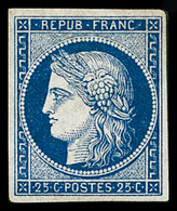 (*) N°4a 25c Bleu Foncé, Neuf Sans Gomme, Très Frais, TTB. Signé JF.Brun, Calves - 1849-1850 Cérès