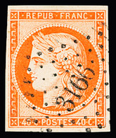 Obl N°5 40c Orange, Obl. Petits Chiffres 3166 (Saint-Lô, Manche), Belle Nuance, TTB. Signé Calves - 1849-1850 Cérès