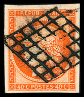 Obl N°5 40c Orange, Belle Nuance Vive, Bien Margé, Obl. Grille, TB. Signé Calves - 1849-1850 Cérès