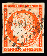 Obl N°5b 40c Orange Foncé Cérès, Obl. PC 1818 (Lyon, Rhône), TB. Signé Calves - 1849-1850 Cérès