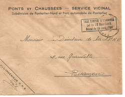 France Enveloppe  Taxe Simple Ponts Et Chaussées  Pontarlier - 1859-1959 Afgestempeld