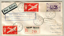 Premiere Liaison Postale REUNION - MADAGASCAR 1947 - Recommandé (Im 305 - 4) - ...-1955 Préphilatélie