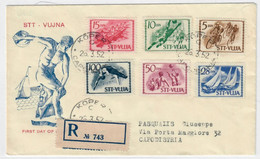 TRIESTE B VUJA 1952  - SPORT - SERIE COMPLETA SU FDC VIAGGIATA RACCOMANDATA - Storia Postale