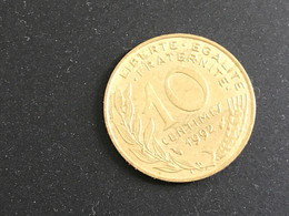 Münze Münzen Umlaufmünze Frankreich 10 Centimes 1992 Münzausrichtung 180° - 10 Centimes