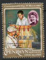 Penrhyn 1987 Eleanor Roosevelt 65c On 60c Definitive, Optd. OHMS Official, Used, SG O41 (BP2) - Penrhyn
