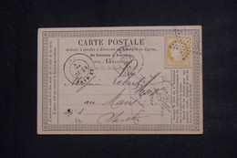 FRANCE- Carte Précurseur De Paris Pour Le Mans En 1874, Affranchissement Cérès 15ct, Oblitération étoile - L 134660 - Precursor Cards