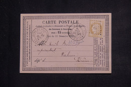 FRANCE- Carte Précurseur De Montélimar Pour Valence/Rhône En 1875, Affranchissement Cérès 15ct - L 134667 - Vorläufer