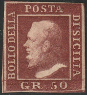 50 Gr. Lacca Bruno Oleoso Marginato Pos.55 Nuovo Con Piena Gomma Raro - Sassone N.14 - Sicilia