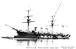 14766  Bateau Guerre "  CECILLE CROISEUR 1885   1907   "  ( Recto-Verso) Marius Bar Toulon - Guerra