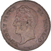 Monnaie, Monaco, Honore V, 5 Centimes, Cinq, 1837, Monaco, SUP, Cuivre - 1819-1922 Honoré V, Charles III, Albert I