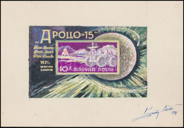 1971 Légrády Sándor: Apollo-15 10Ft Blokkterv, A Tervező Aláírásával. Képméret: 130 X 80 Mm - Sonstige & Ohne Zuordnung