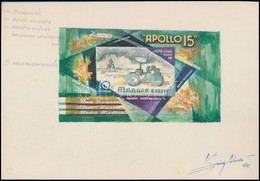 1971 Légrády Sándor: Apollo-15 10Ft Blokkterv, A Tervező Aláírásával. Képméret: 125 X 70 Mm - Sonstige & Ohne Zuordnung