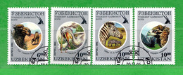 (34) UZBEKISTAN °- 1995 - ANIMAUX .  Yvert. 61A - B- D - F.  Oblitéré. - Uzbekistan