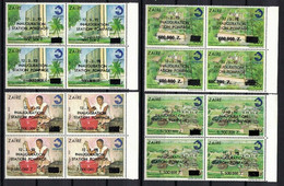 Zaire 1990, Overprint Surcharge REGIDESO: Inauguration Station Pompage, Inflation **, MNH, Block Of 4, Margin - Neufs