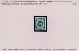 Ireland P Due 1925 Watermark SE 2d Green Variety "Watermark Sideways Reading Down" Fresh Used With Central 1925 Steel Cd - Impuestos