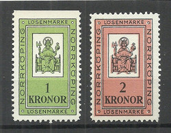 SCHWEDEN Sweden Norrköping Local Tax Steuermarken Taxe Lösenmärke 1 & 2. Kronor MNH - Emissioni Locali