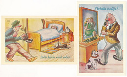 ** 2 Db Régi Kaszás Jámbor Művészlap / 2 Pre-1945 Humour Art Postcards Signed By Jámbor Kaszás - Ohne Zuordnung